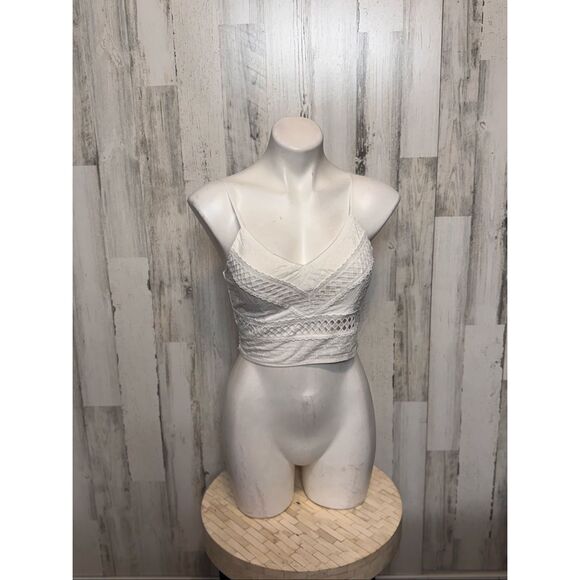 Rebellion White Lace Smocked Crop Top | Boho Spaghetti Strap Bralette Style – Si - Picture 2 of 7